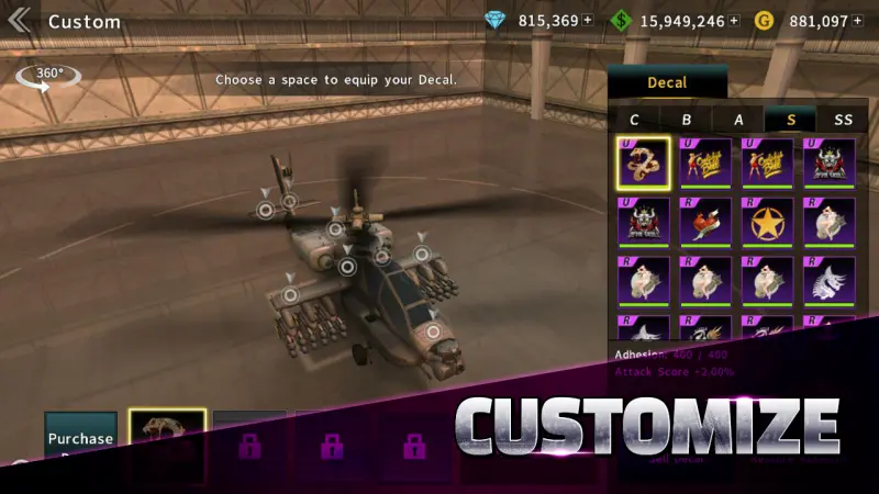 gunship battle helicopter customization option